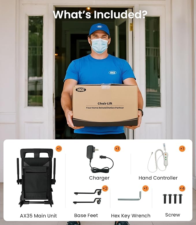 VOCIC Movable Electric Chair Lift with 4 Wheels, Portable Rolling Chair Lift with T-Stabilized Base, Short-Distance Transport, Help Stand from Floor for Seniors, Supports 350 LBS, AX35