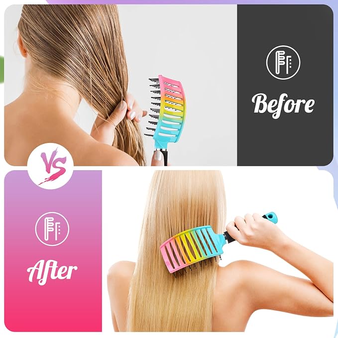 Curved Vented Paddle Brush - Faster Blow Drying, Detangling for Women & Men, Professional Styling for Wet, Curly, Thick or Straight Hair (colourful) | Professional Styling Detangling for Wet, Curly, Thick, Straight Hair, Remove Knots & Reduces Breakage