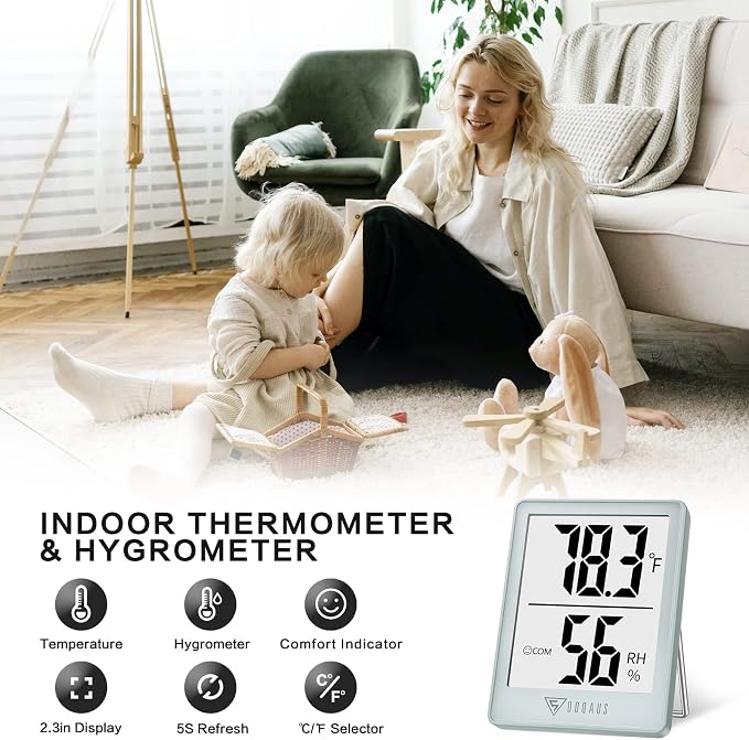 DOQAUS Digital Hygrometer Indoor Thermometer Humidity Meter, Blue | Mini Room Thermometer, 5s Fast Refresh, Accurate Temperature and Humidity Monitor for House, Baby Room, Greenhouse, Incubator