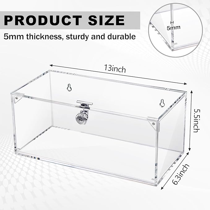 Fridge Medicine Lock Box with Keys, 5mm Thick Acrylic Lockable Medicine Box for Refrigerator Wall Mount Clear Medicine Insulin Storage Box