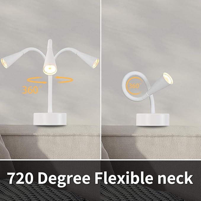 White Headboard Reading Light, No Drilling Wall Mounted Reading Lights for Bedside, Book Light for Bedtime Reading, Buttonless Dimmable Reading Lamp, Movable Gooseneck Reading Sconces for Bedroom