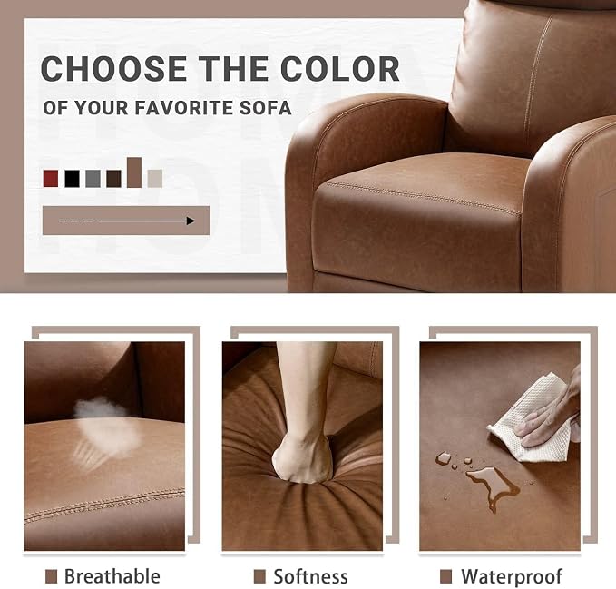Homall Recliner Chair, Recliner Sofa PU Leather for Adults, Khaki Recliners | Home Theater Seating with Lumbar Support, Reclining Sofa Chair for Living Room