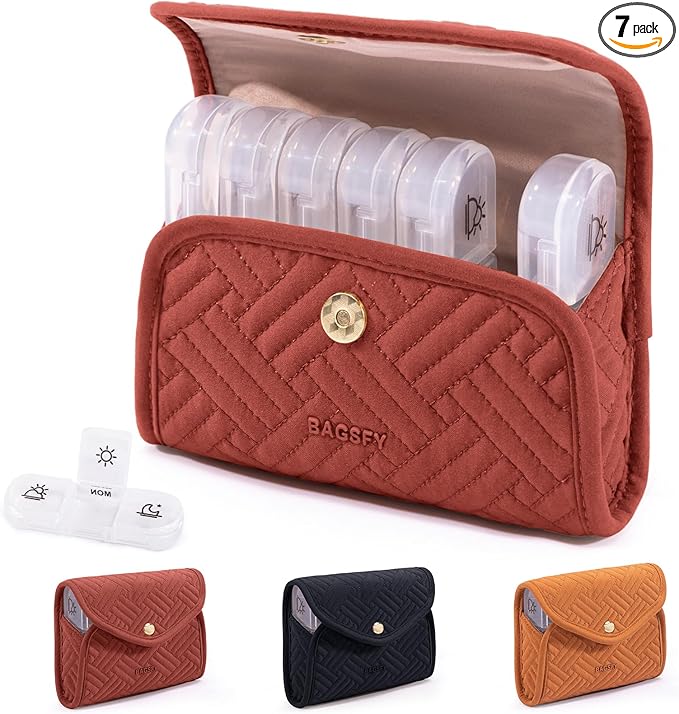 BAGSFY Weekly Pill Organizer 3 Times a Day in a Cute Fabric Pill Case, Medicine Pill Organizer, Pill Box, Portable Travel Pill Case, Pill Container for Medication, Vitamins, Fish Oils, Supplements