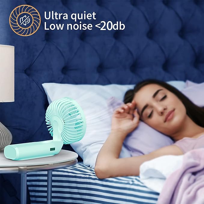 Peiyuu Portable Fan, 4000mAh USB Rechargeable, 180° Foldable Mini Desk Fan with 6 Wind Speed, LCD Digital Display, Lanyard as Neck Fan, Ultra Quiet