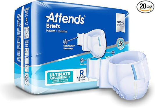 Attends Confidence® Adult Unisex Disposable SmartCool® Briefs, Regular, 44"-56" Waist, SecureGrip Tab Closure, Ultimate Absorbency, Dry-Lock Containment Core, 20ct Bag