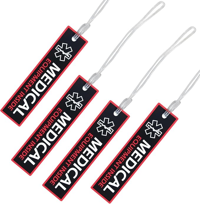 4pck-CPAP & Medical Equipment Alert Tags, Durable PVC Medical Luggage Flight Tags for Travel, Mobility Device & Unique Identification(4.9inch*1.18inch)