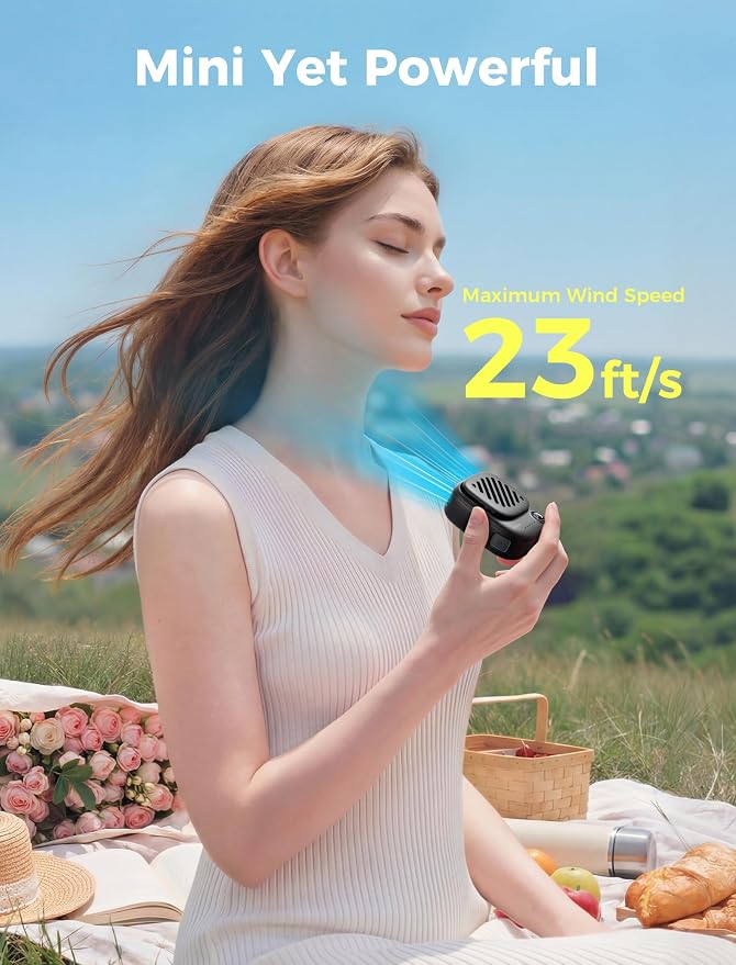 Aecooly Mini Portable Neck Fan, Mighty Hands Free Fan, Magnetic Fit | USB Rechargeable [10H Max Cooling Time], Personal Battery Powered, Pocket for Travel, Summer, Gifts for Women -Black