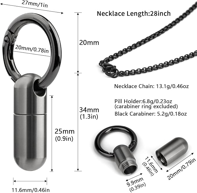 TISUR Small Titanium Keychain Pill Holder, Pocket Pill Case for Travel | Waterproof Pill Fob,Portable Pill Box Container,Purse Pill Organizer Tube