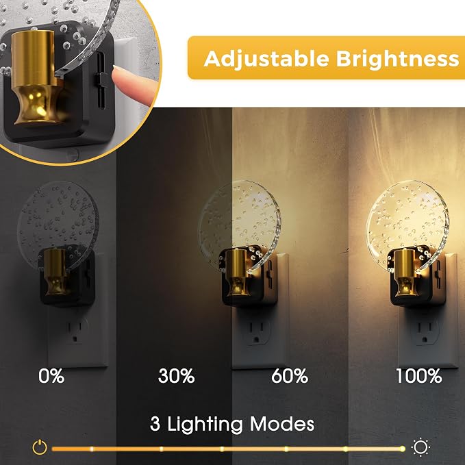 L LOHAS LED Night Lights Plug into Wall, Dusk to Dawn Sensor, 3000K Soft White LED, 180° Rotating Acrylic Bubble Nightlight, 0-100lm Adjustable Brightness, for Bedroom, Bathroom, Hallway