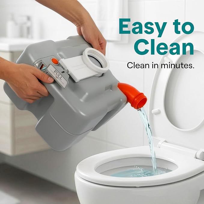 SereneLife 5.2 Gal Portable Camping Toilet For Adults, 100+ Flushes, Porta Potty Camp Toilet with Detachable Waste Tank, Level Indicator, Carry Bag, Suitable for Camping, Hiking, and Boating