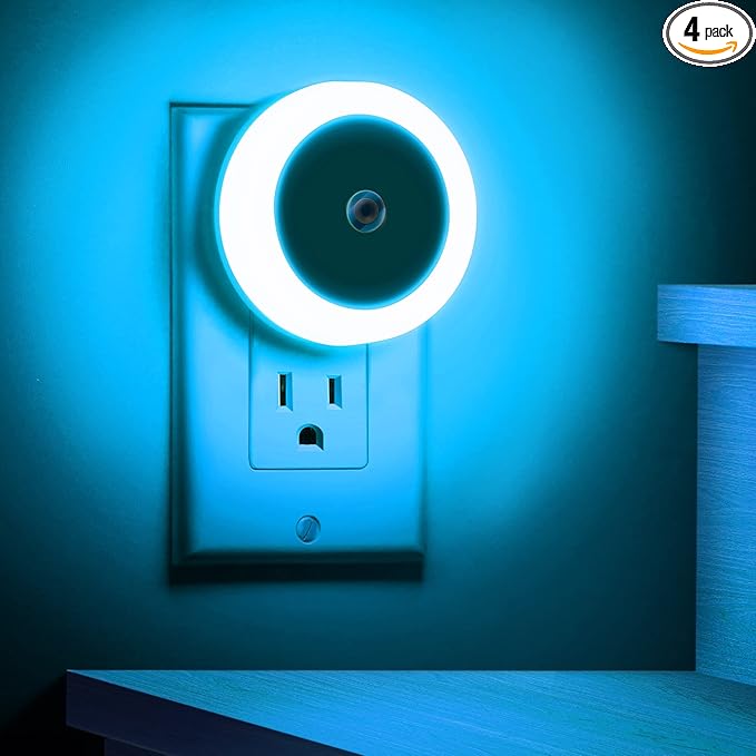 Briignite Azure Blue Night Light, Night Lights Plug into Wall [4Pack], Nightlight with Light Sensors, LED NightLight for Kids Room, Bathroom Night Light, Stair Lights, Hallway Light