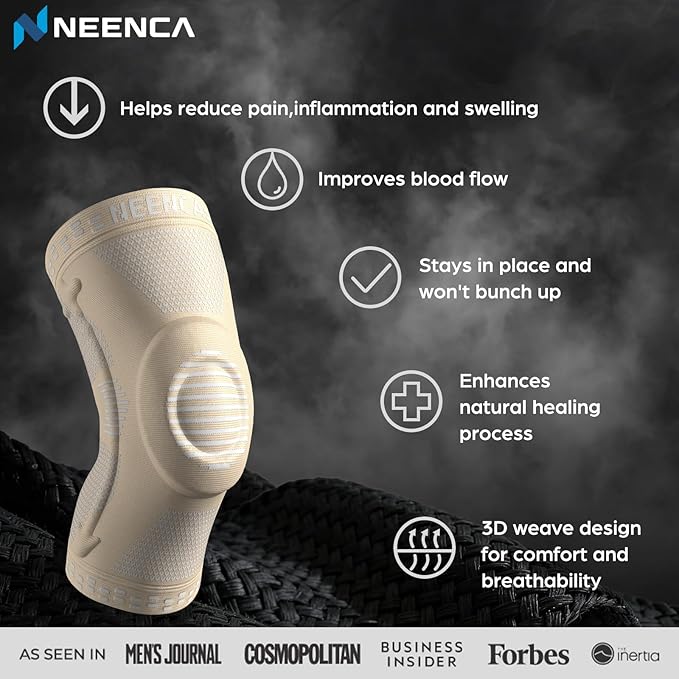 NEENCA Professional Knee Brace for Pain Relief, Medical Knee Support with Patella Pad & Side Stabilizers, Compression Knee Sleeve for Meniscus Tear, ACL, Joint Pain, Runner, Workout (Beige, Large)