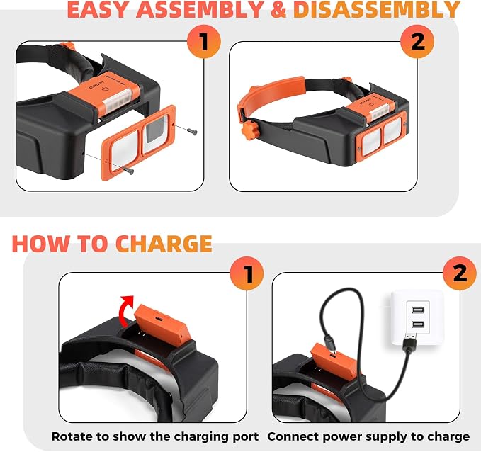 COYLAPY Headband Magnifier with Light, 1.5X-3.5X Magnifying Glasses | Rechargeable Led Light, 4 Lens (1.5x,2x,2.5x,3.5x), Ideal for Close work, Repair, Jewelry, Sewing, Beading, Crafts, Hobby
