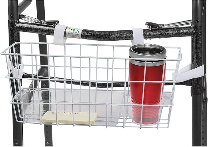 HealthSmart Durable Walker Accessories Basket For Walker | No Tools Needed | Secure Cup Holder & Tray | Walker Accessories Bag - Easy Installation Walker Basket For Folding Walker | 16x5.5x7 inches