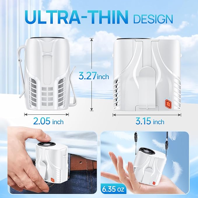 Portable Personal Waist Fan& Neck Fan, 14000RPM Brushless Motor, 40H Runtime Rechargeable, 6-Speed Quiet Operation, Clip-On Personal Body Cooling for Camping/Worksites/Outdoor