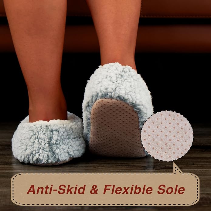 cosyone1997 2-Pair Thick Warm Fuzzy Slippers for Women Indoor Fluffy Sherpa Lined, Winter House Shoe Socks Non-Slip Soft Soles, Cozy Christmas Gifts