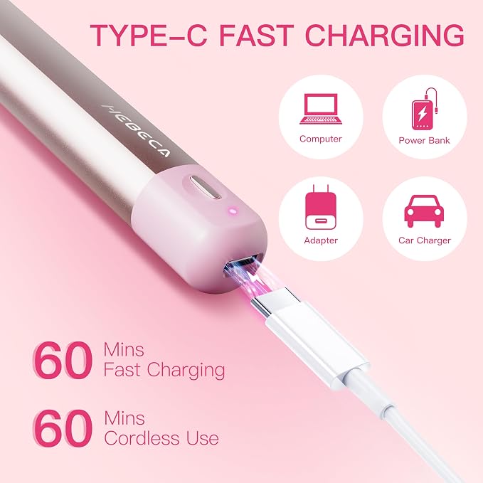 HEBECA Nose Hair Trimmer for Women 3in1 Facial Hair Removal Trimmer - Metal Body, Rechargeable, Waterproof, Portable - Nose, Ear, Eyebrow, Peach-Fuzz, Lips, Chin (Pink)