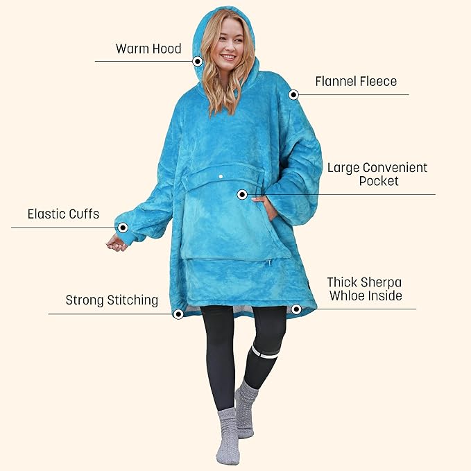 Catalonia Oversized Blanket Hoodie Sweatshirt, Wearable Sherpa Lounging Pullover for Adults Women Men