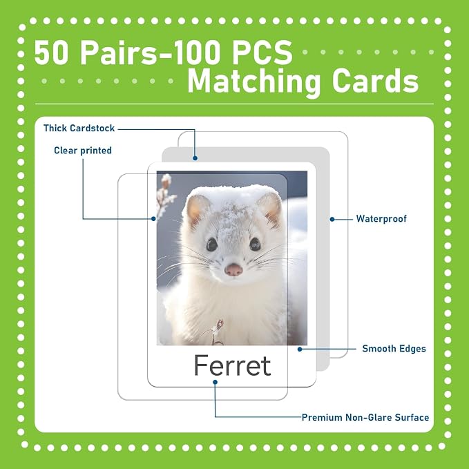 gisgfim 100 PCS Memory Matching Game Animal Babies Concentration Memory Card Educational Game for Kids Adults A Fun & Fast Baby Animals Game Toddlers Preschool Family Board Gift Matching Games