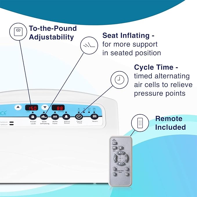 MedVance Medical Low Air Loss Mattress Replacement System with Alarm, 8 Inch with Quilted Cover Fully Digital with Remote Control, Firm Option - Blue, I Count (Pack of 1)