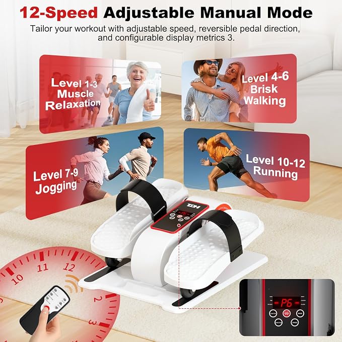 TDH Under Desk Elliptical Machine,Electric Leg Exerciser as Seen on Tv for Senior Adult,Portable Quiet Pedal Exerciser While Sitting with 12 Adjustable Speed Auto&HR Mode for Home Office