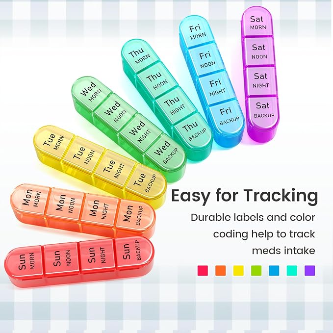 Daviky Pill Organizer, Daily Pill Box 7 Day, Weekly Pill Organizer 4 Times a Day, Large Travel Pill Case with 28 Compartment to Hold Medicine, Vitamin and Supplement (Blue)