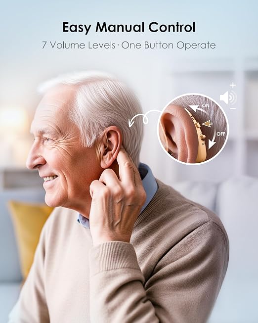 Karthus Hearing Aids, Rechargeable Hearing Aids for Seniors with Hearing Loss, Noise Cancelling & Clear Sound, Comfort & Invisible, 100H Battery Life, 7 Volume Levels, One-Button Operation, Char Black