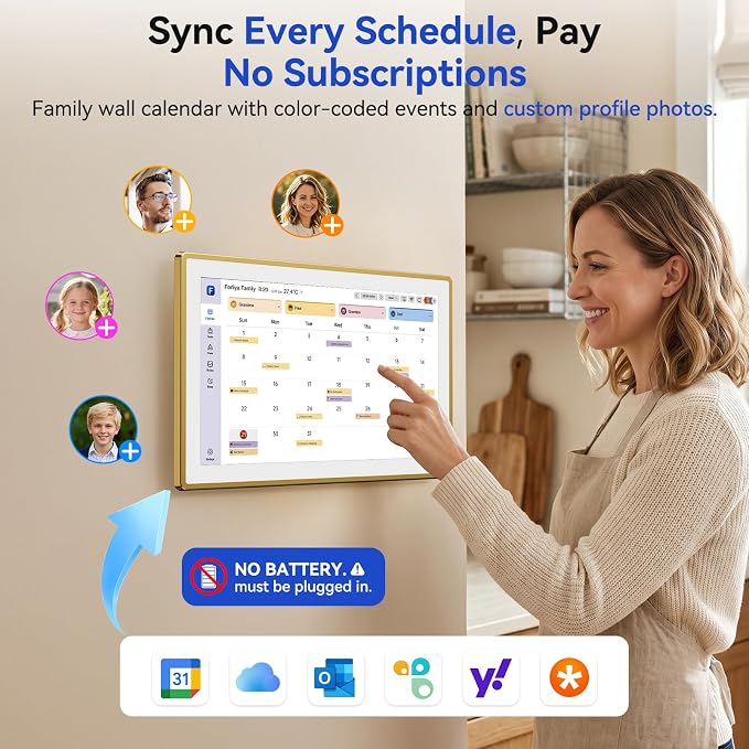 ANKRA 15.6" Digital Calendar, No Subscription Electronic Wall Calendar, Interactive Touchscreen Display for Family Schedules, Meal Planner, Chore Chart with Rewards, Digital Photo Frame, Wall & Desk Mountable (Gold)