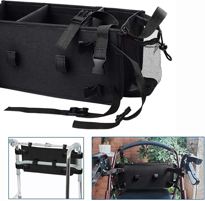 Upgrade SKLK-SEL Walker Basket Walker Bag with Cup Holder, Foldable Walker Storage Bag Rollator Accessories Bag with Big Capacity for Seniors Walker and Rollator Walker. Suitable for Most Walkers