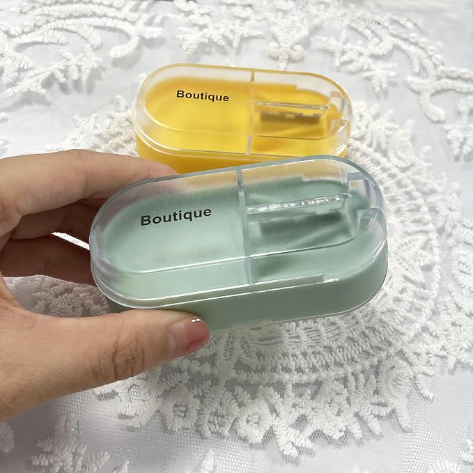 2 Pack Pill Cutter for Small or Large Pills, Portable Pill Splitter 2-in-1 Pill Case with Stainless Steel Blade, Cuts Pills, Vitamins, Tablets