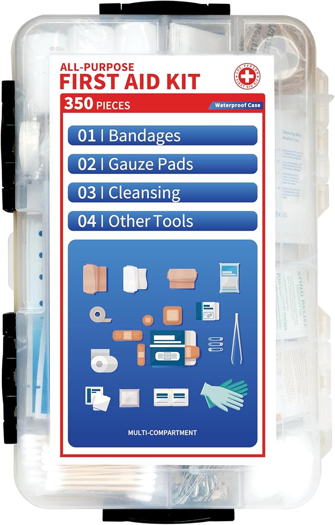 Prelady-350 Pieces All-Purpose 100-Person Emergency First Aid Kit – Waterproof Plastic Case | Clearly Organized for Fast Retrieval | Perfect for Home, Business, Workplace, Boat, Travel, Outdoor & Car