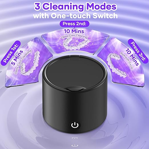Ultrasonic Retainer Cleaner Machine, 50kHz Dental Cleaning Pod for Braces, Dentures, Aligners, Invisalign, Mouth Guards, 200ML with 3 Modes, Professional Oral Appliance Jewelry Cleaner, Black