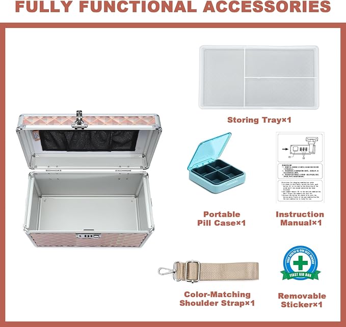 Storage Lock Box with Combination Lock, Lockable Medicine Storage Box, Empty First Aid Box, Security Lock Box, Multipurpose Locking Box for Home and Outdoor Use (Champagne, Large)