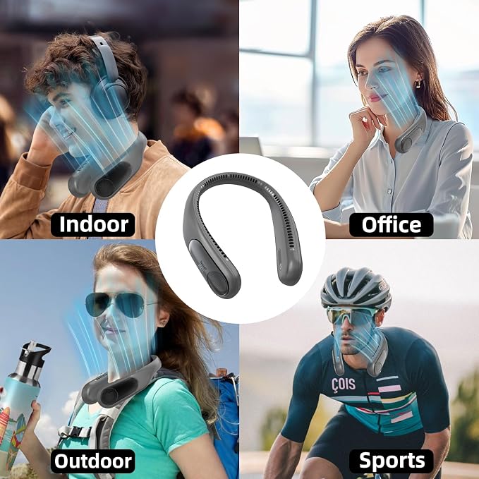 Portable Neck Fan, Personal Wearable Bladeless Fan for Outdoor Indoor, LED Display, 360° Cooling, 4-Speeds, 6000mAh USB Rechargeable, Birthday Gifts for Men Women Dad Mom (Dark grey)