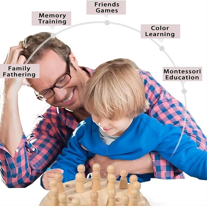 Wooden Memory Chess Board Game: Color Wooden Memory Chess Game for Brain Train for Kids Toddler Learning Educational Toys - Montessori Learning Toys for 3 4 5 6 7 8+ Year Old Boy Girl Gift