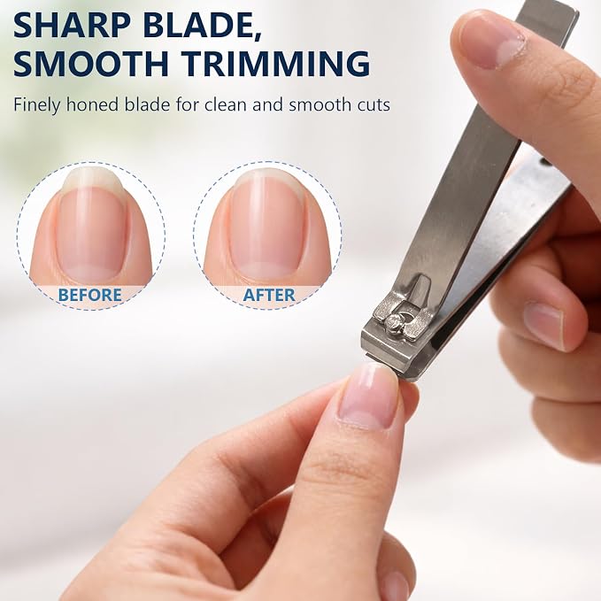 Silver Heavy-Duty Straight-Edge Nail Trimmer – 2 PCS Professional Stainless Steel Wide-Jaw Toenail & Fingernail Clippers for Thick Nails