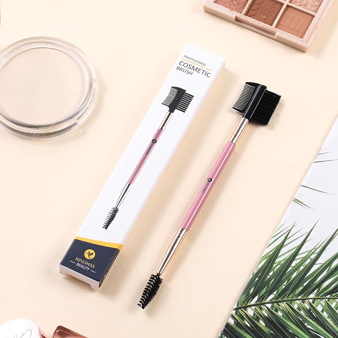 KINGMAS 3 Head Eyebrow Eyelash Shaper Comb Spoolie Brush Grooming Tool | for Separating Lashes, Eliminating Mascara Clumps, Makeup Grooming and Shaping Brow (Pink)