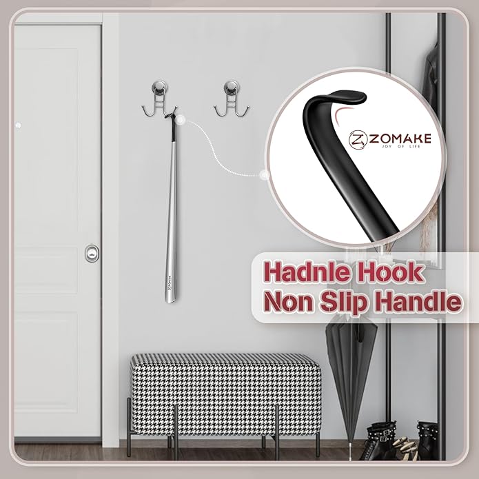 ZOMAKE Extra Long Shoe Horn for Seniors Men,Metal Shoehorn Long handle for Boots,Stainless Steel Shoe Spoon Helper