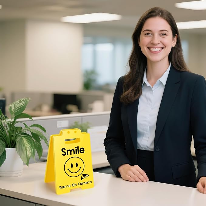 MBL Video Surveillance Camera Sign - Smile You're On Camera Small Fun Gag Signs for Office Business Stores Restaurants Public Libraries Security