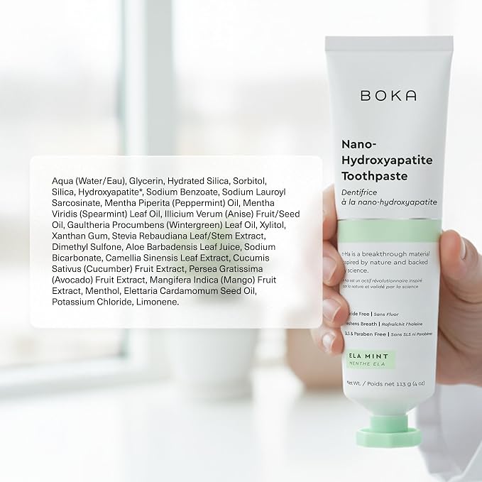 Boka Fluoride Free Toothpaste, Nano Hydroxyapatite Toothpaste, Appropriate for Sensitive Teeth - for Adult Oral Care - Ela Mint Flavor, 1.3 Fl Oz 2Pk