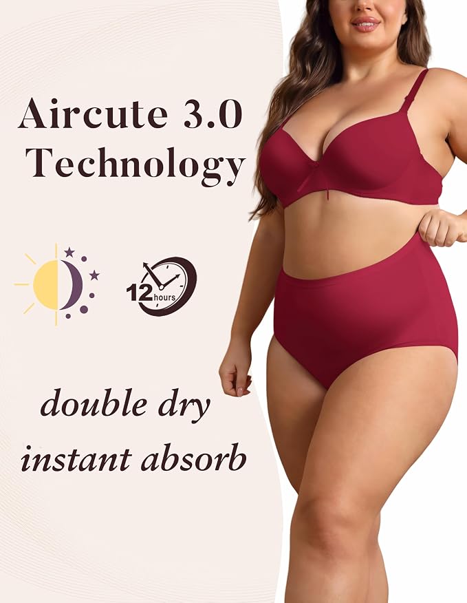 AIRCUTE Washable Urinary Incontinence Protective Underwear for Women Leak Proof Absorbent Reusable Panties 60ML 1 Pack (Rose Red, X-Large)