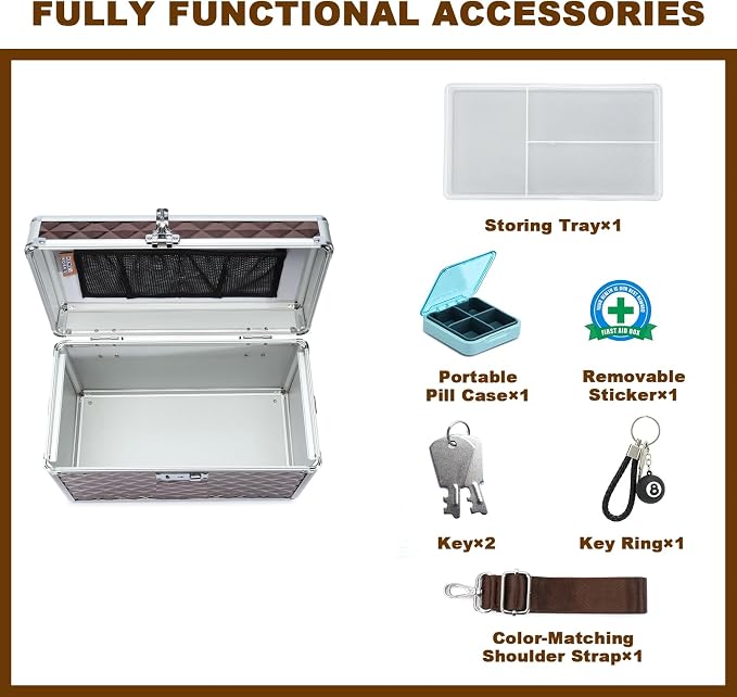 Storage Box with Key Lock, Lockable Medicine Storage Box, Empty First Aid Box, Security Lock Box, Multipurpose Locking Box for Home and Outdoor Use (Coffee, Large)