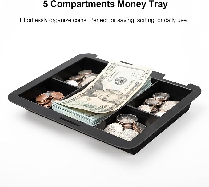 Jssmst Large Cash Box with Combination Lock – Durable Metal Cash Box with Money Tray Black(9.8 x 7.9 x 3.5), SM-CB07001L