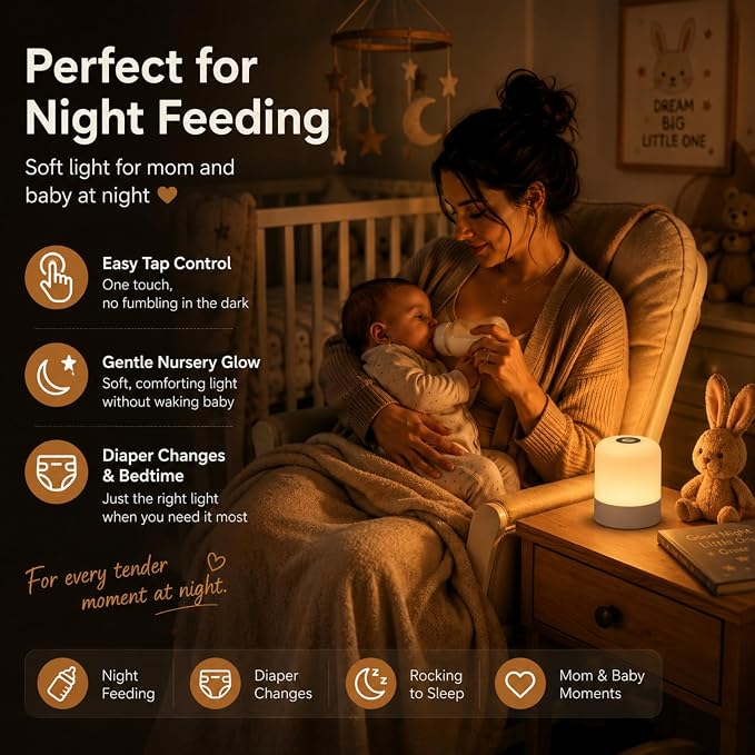Portable Baby Night Light, 3 Color Egg Lights for Nursery, 2400mAh, Small Rechargeable LED Lamp, Dimmable Touch Nightlight for Newborn, Kids, Adults