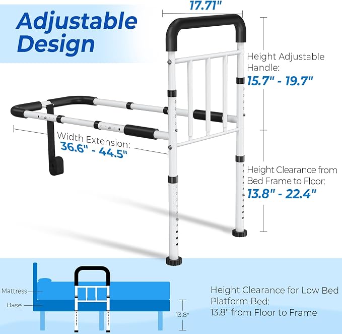 Bed Assist Rail for Elderly - ASTM Approved, 400 LBS Capacity, Tool-Free, Stable Bed Assist Rails for Seniors with Ergonomic Non-Slip Handle & Storage Pocket