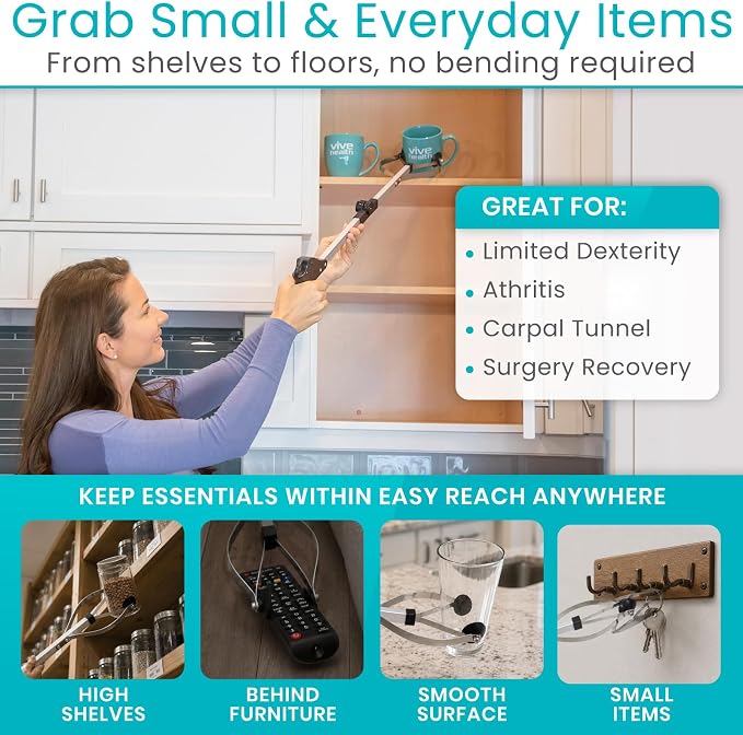 Vive Foldable Suction Reacher Grabber Tool for Elderly (1) - 32 Inches Long Reach Grabber Claw - Pick Up Grab Tool - Reachers for Disabled & Seniors Heavy Duty - Trash, Garbage, Cups Picker Assist | Reach Grabber Claw - Pick Up Grab Tool - Reachers for...