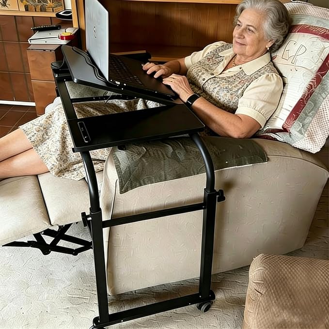 Overbed Laptop Cart Over The Bed Table with Wheels Adjustable Bed Hospital | Height length adjustable portable table hospital bed table tilting top recliner sofa bed table sturdy mobile rolling desk