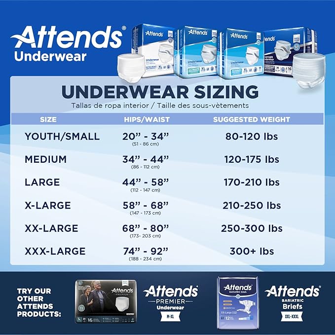 Attends Adult Absorbent Underwear, Large [18 Count] - Maximum Absorbency for Men and Women - Disposable Pull-On Diapers with Tear-Away Sides and Breathable Waistband - AP0730