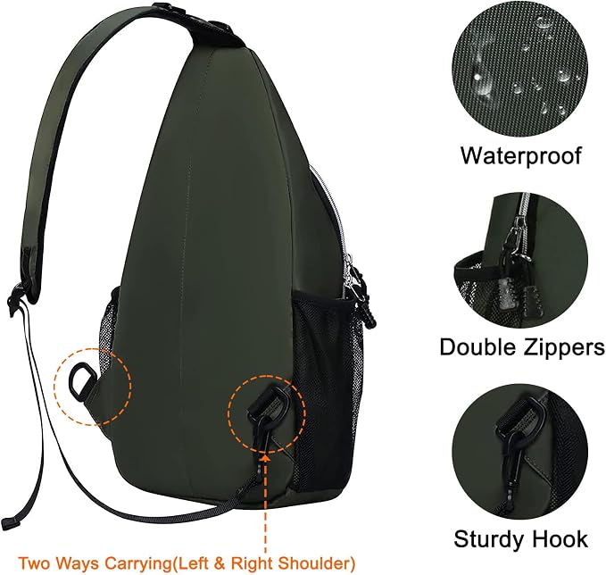 MOSISO Small Sling Bag for Men, Crossbody Shoulder Chest Daypack Bag | Sling Backpack for Casual Travel Hiking