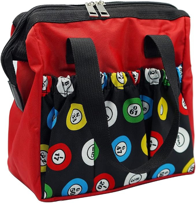 Yuanhe Bingo Dauber Bags with 6 Pockets Red Bingo Tote Bag